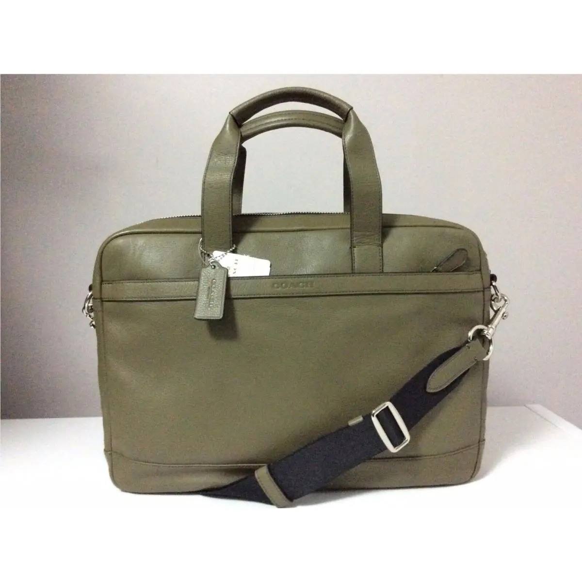 Mens Hudson Surplus Green Smooth Leather Briefcase Bag F71561 by Coach
