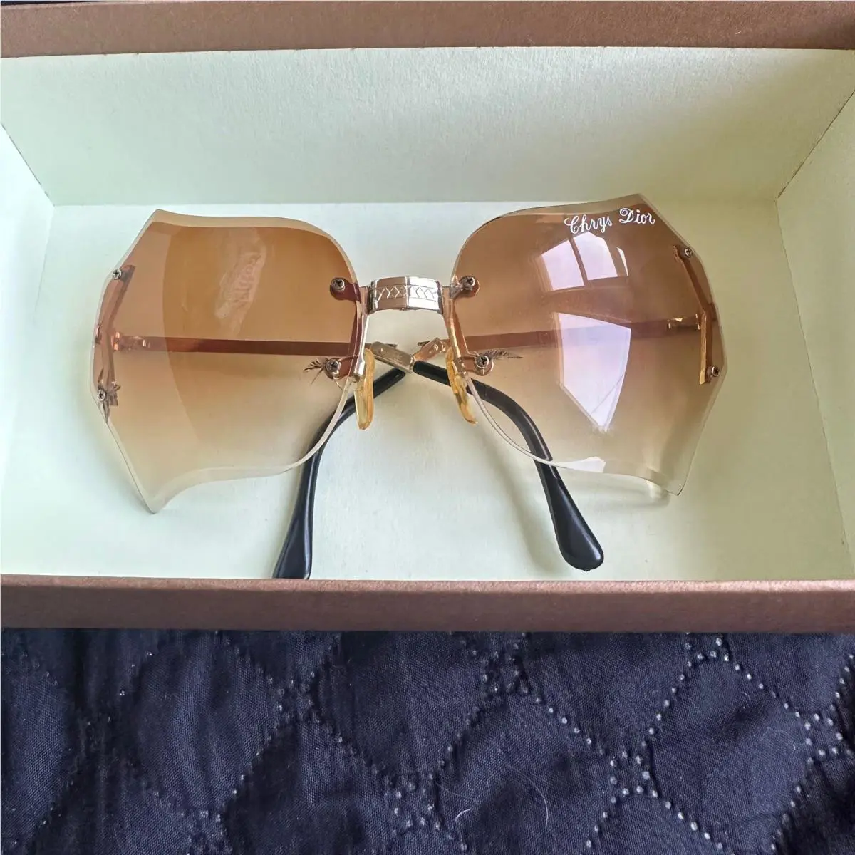 Vintage 70s Christian Dior Rimless Ombre Gradient Lens Sunglasses Obo