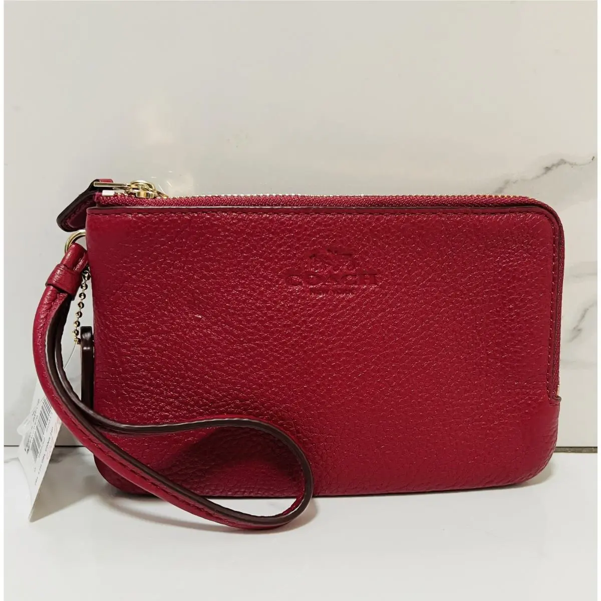 Coach F66505 Double Corner Zip Wristlet IN Pebble Leather Fuchsia