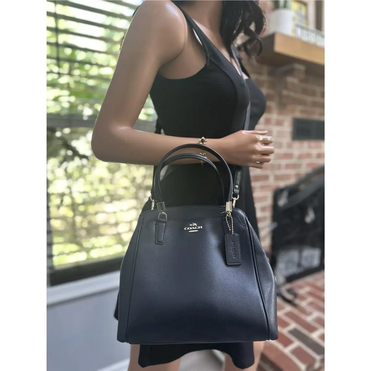 Coach Minetta Grossgrain Leather Satchel Crossbody Midnight Blue Bag