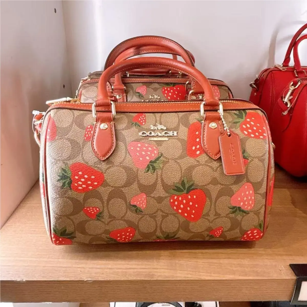 Coach CH511 Rowan Satchel Bag with Wild Strawberry Print