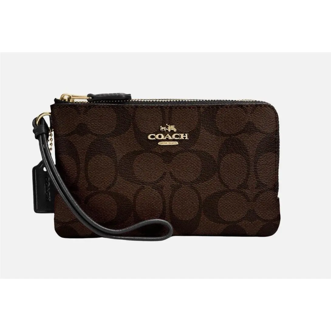 Coach Signature Pvc Double Corner Zip Wrist Wallet