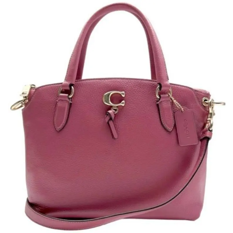 Coach 1317 Remi Rouge Pink Pebbled Leather Gold C Crossbody Satchel Bag