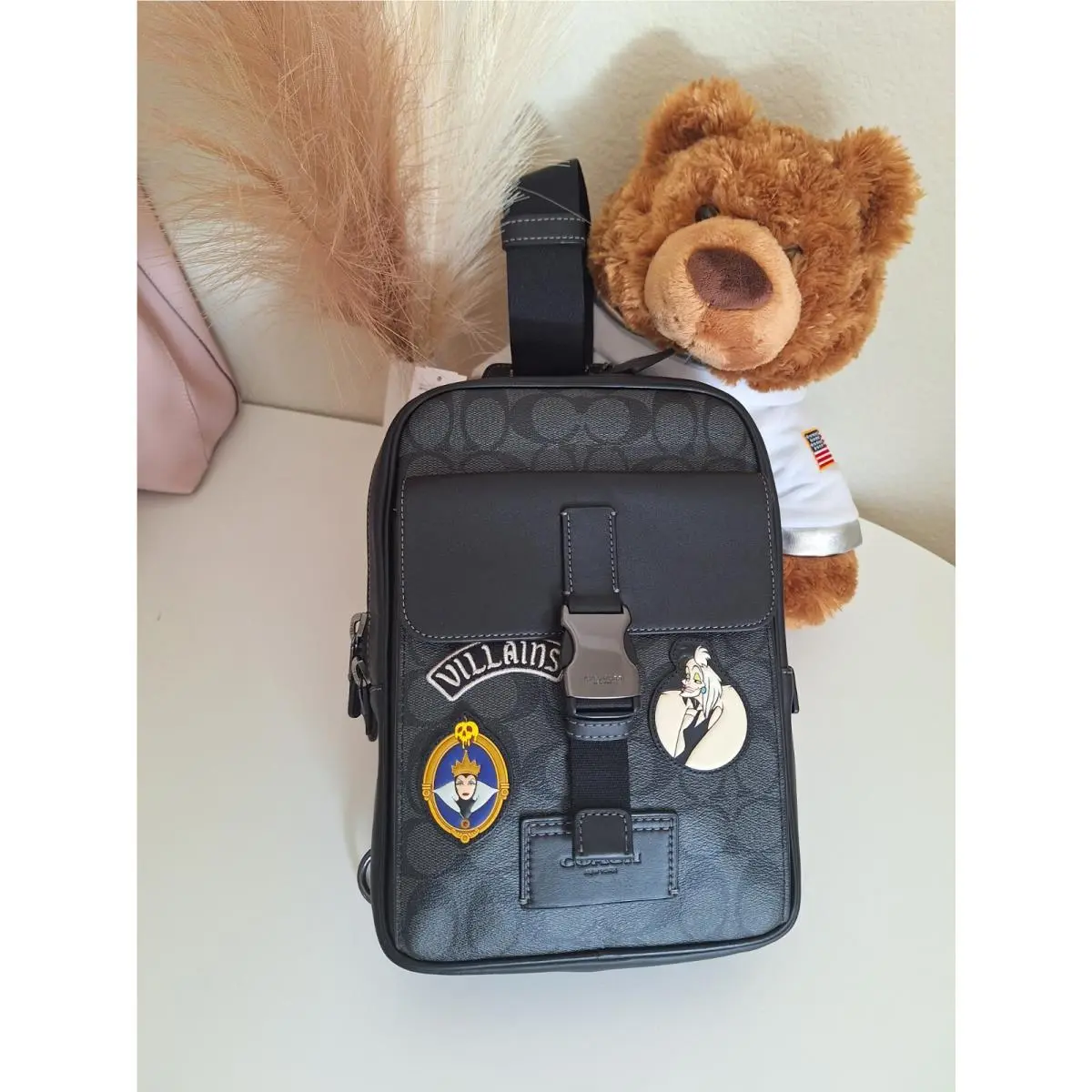 Disney X Coach Track Pack In Signature Canvas with Patches CC113