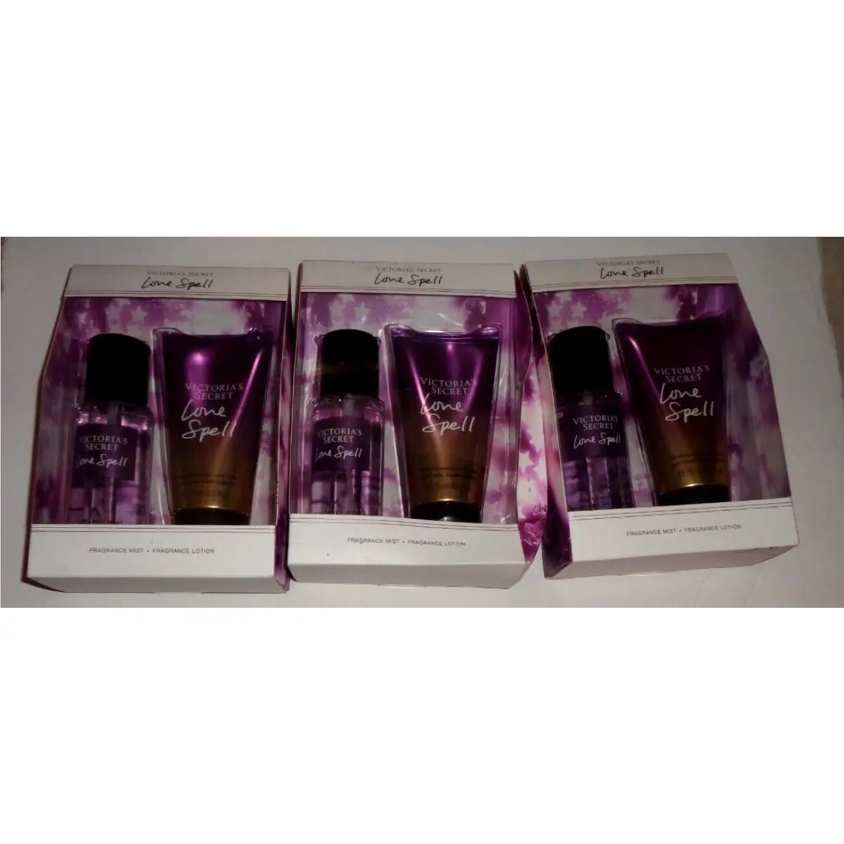 3 Victorias Secret 2 Piece Gift Set Fragrance Mist and Lotion Love Spell