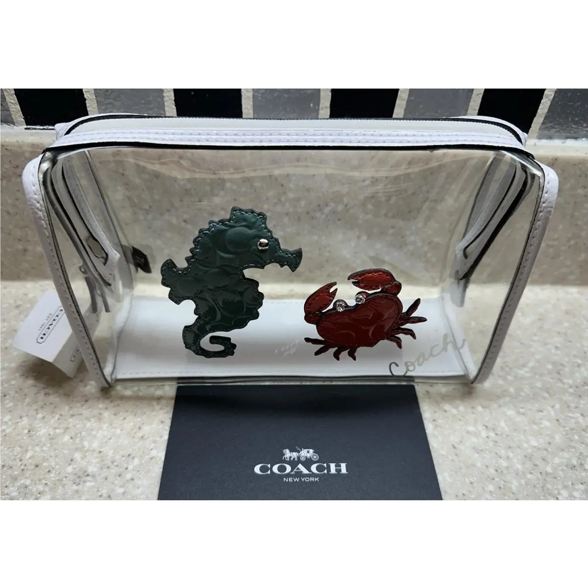 Coach Clear Crab Seahorse Beach Cosmetic Bag Clutch 45025