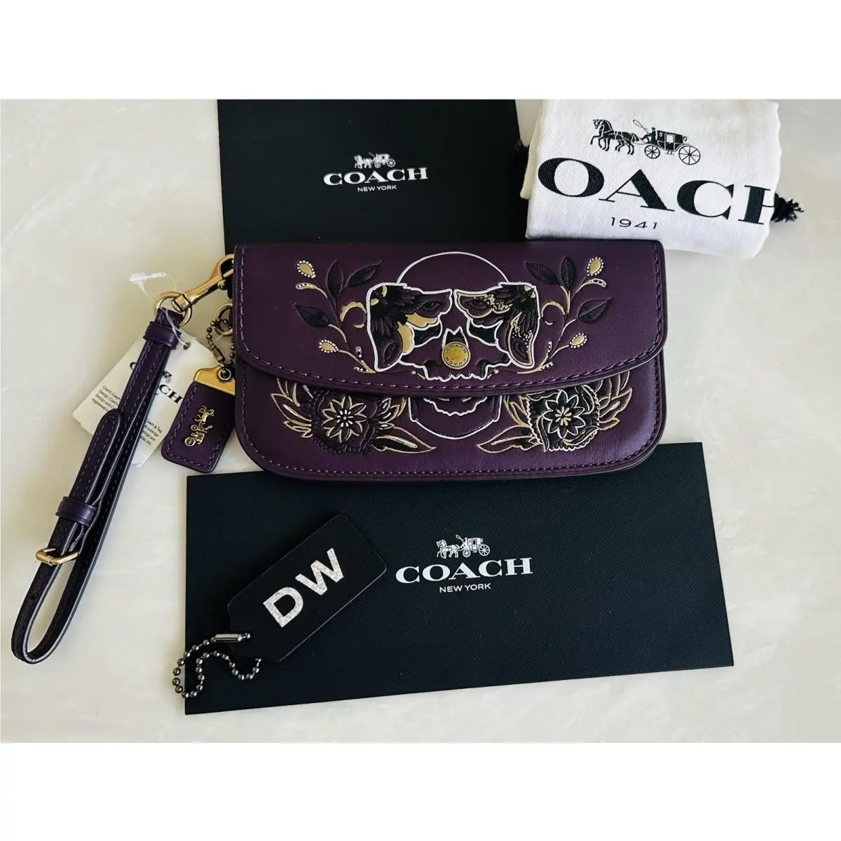Coach 1941 Chelsea Tattoo Plum Leather Clutch Brass 37370