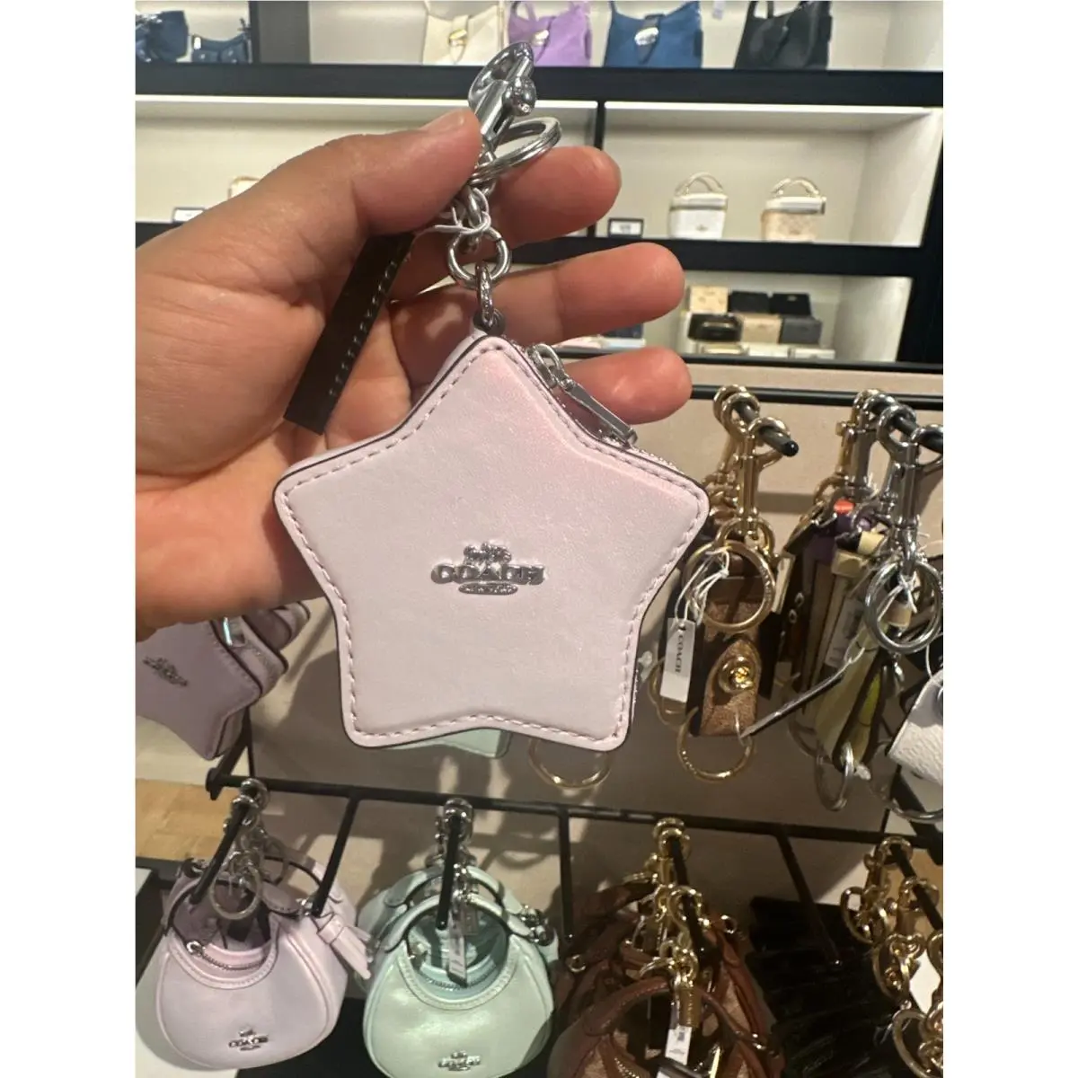 Coach Star Bag Charm Coin Case Pouch In Pearlized Leather/silver/pink CBL91