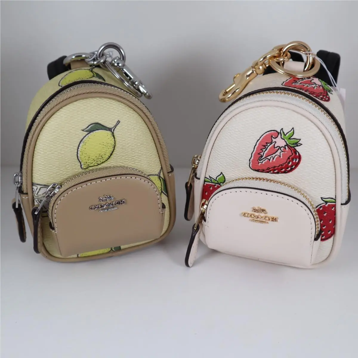 Mini Court Backpack Bag Charm with Strawberry and Lemon Print Bundle by Coach