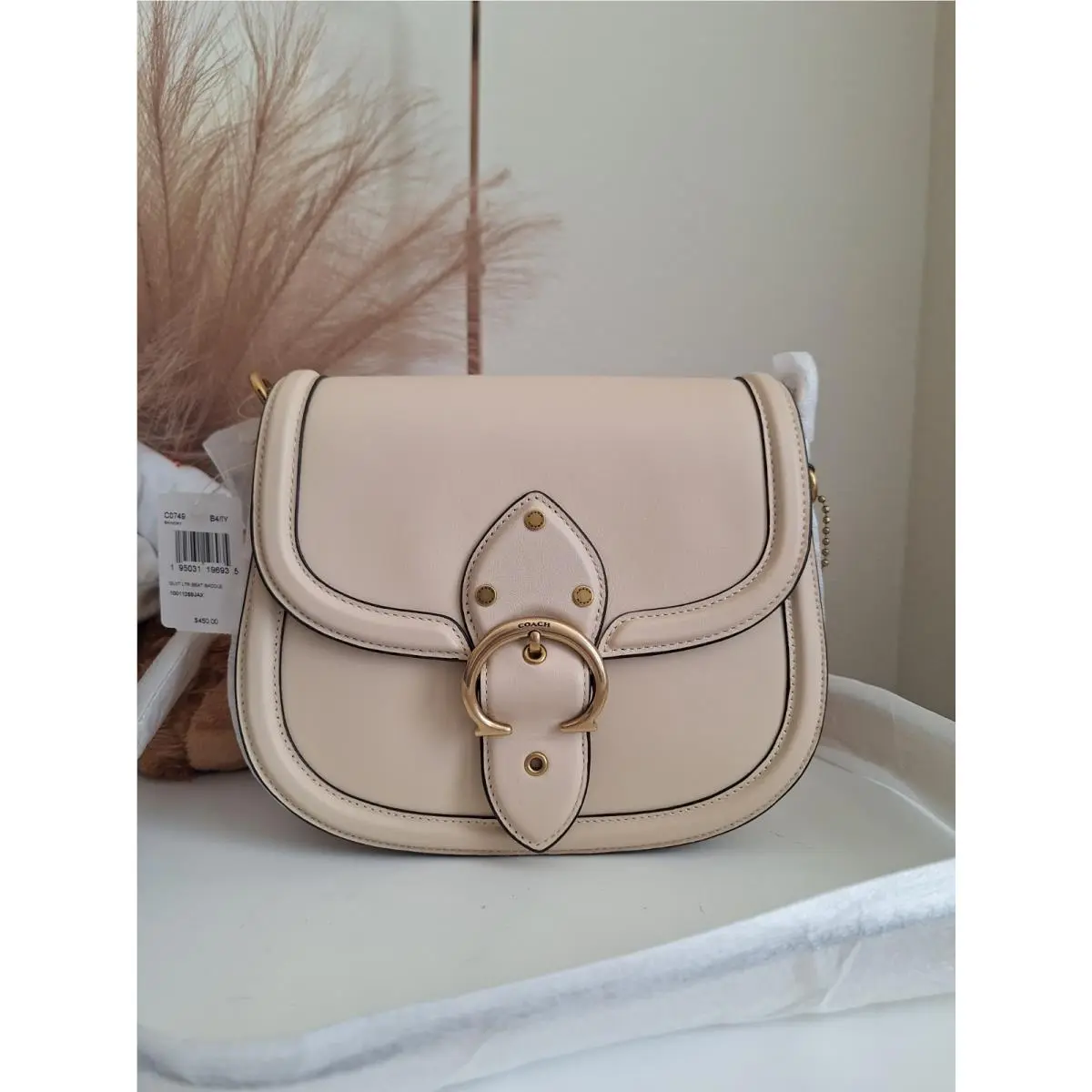 Coach C0749 Beat Grovetanneo Leather Saddle Crossbody Bag Ivory