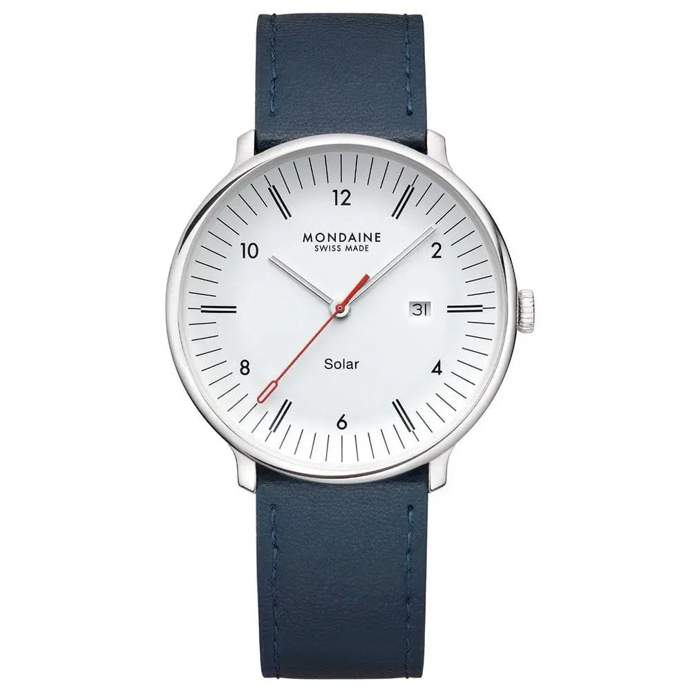 MLE.41910.LDV Doppio 41 mm Steel Blue Leather Solar Men`s Watch by Mondaine