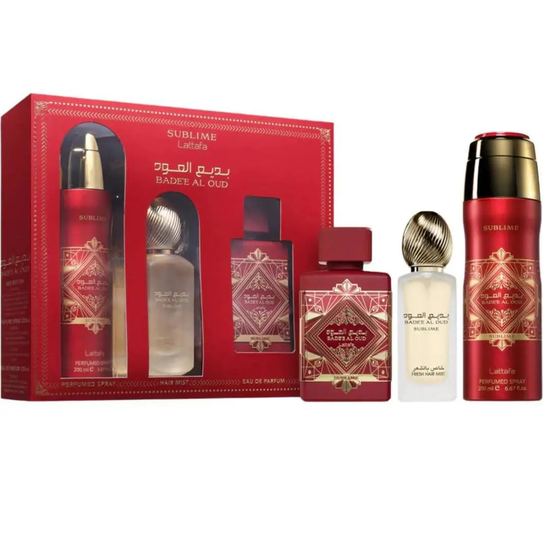 Lattafa Badee Al Oud Sublime Perfume Set Eau De Parfum Hair Mist Deodorant - Lattafa