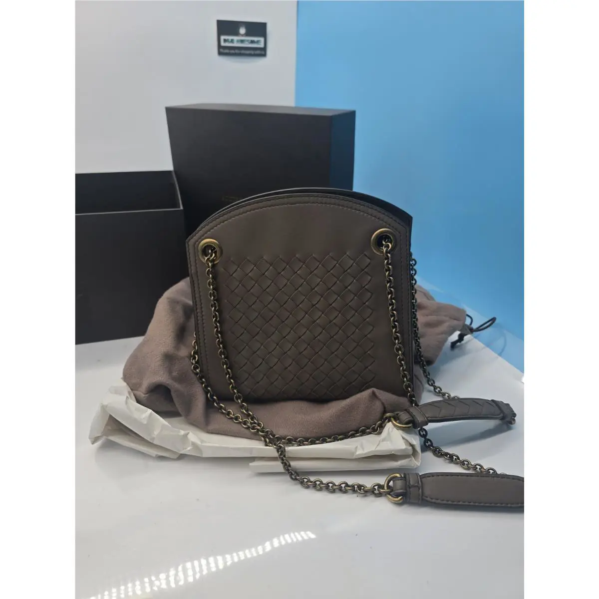 Bottega Veneta Intrecciato Chain Shoulder Bag Leather Brown Purse