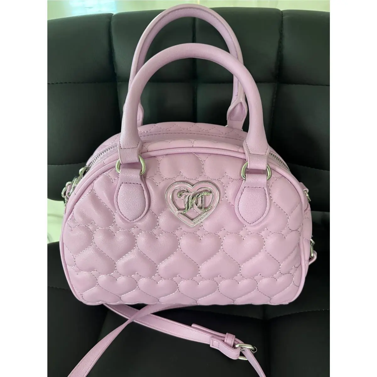 Juicy Couture Flawless Dome Satchel Heart Quilted Orchid Purple Shoulder Strap