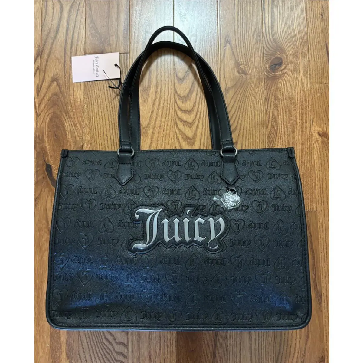 Juicy Couture Black Leather Logo Printed Purse Handbag