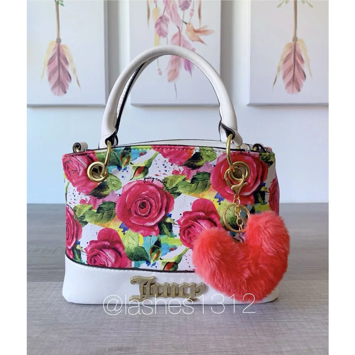 Juicy Couture Bag Sweet Fantasy Satchel - White Red Roses