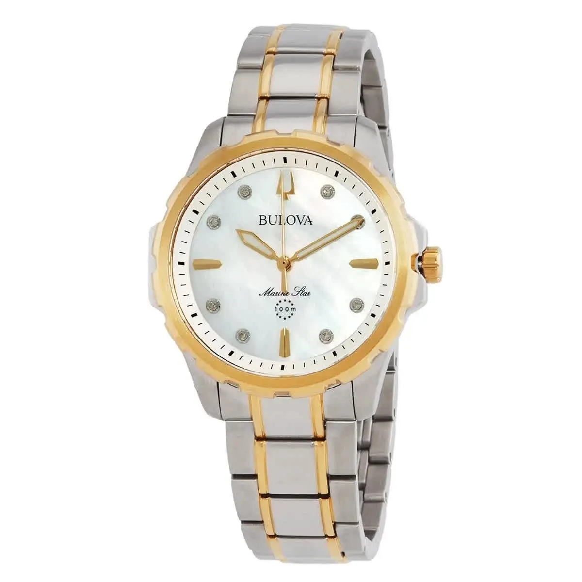 Bulova Marine Star Quartz Diamond Silver Dial Ladies Watch 98P227 - Dial: Silver, Band: Two-tone (Silver-tone and Gold-tone), Bezel: Silver-tone