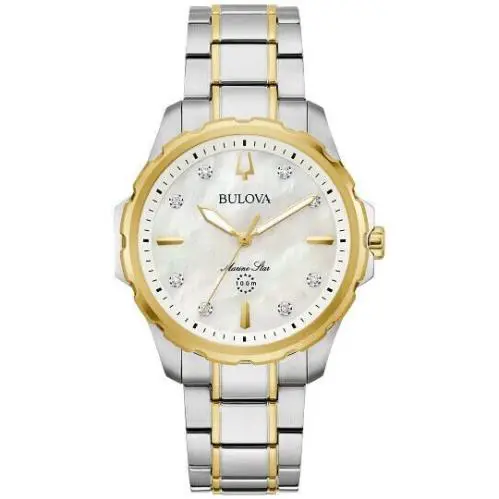 Bulova Marine Star White Mother-of-pearl Dial Women`s Watch 98P227 - White