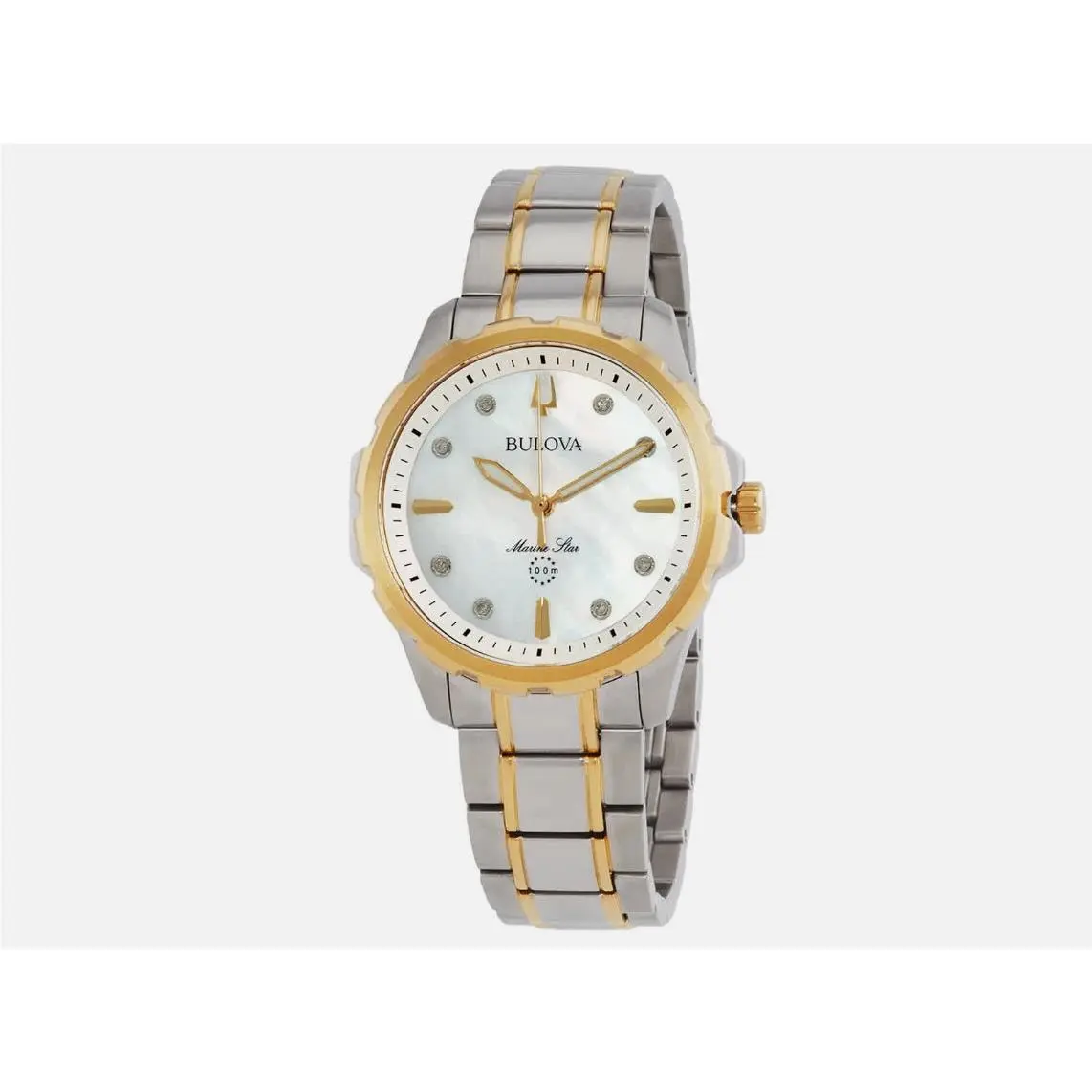 Bulova Marine Star Quartz Diamond Silver Dial Ladies Watch 98P227 - Dial: Silver, Band: Two-tone (Silver-tone and Gold-tone), Silver, Gold, Bezel: Silver-tone, Silver