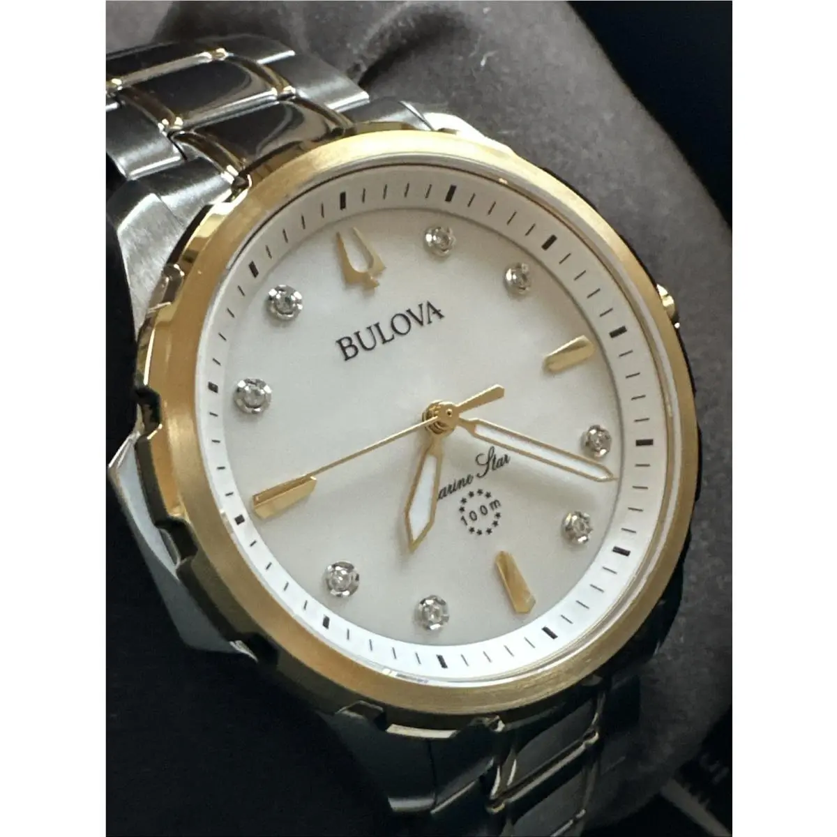 Bulova Women`s Marine Star Quartz Silver Stainless Steel Watch 36 MM 98P227 - Dial: White, Band: Silver