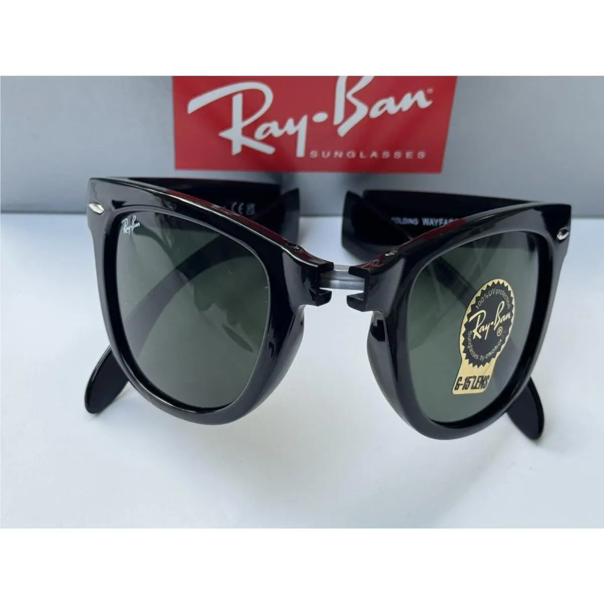 Ray-ban RB4105 Folding Wayfarer 601 Black Frame G-15 Green Lenses 50mm