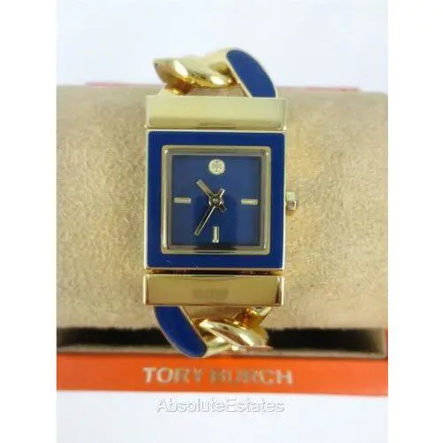 Tory Burch Tilda Navy Blue Gold Tone Stainless Watch Chain Bracelet TBW3030