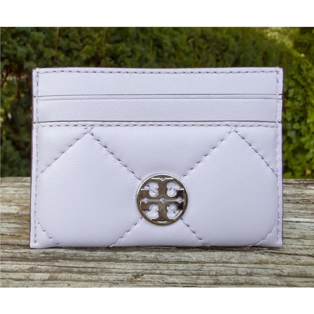 Womens Card Case Willa Leather Quilted Slim ID Wallet Purple by Tory Burch