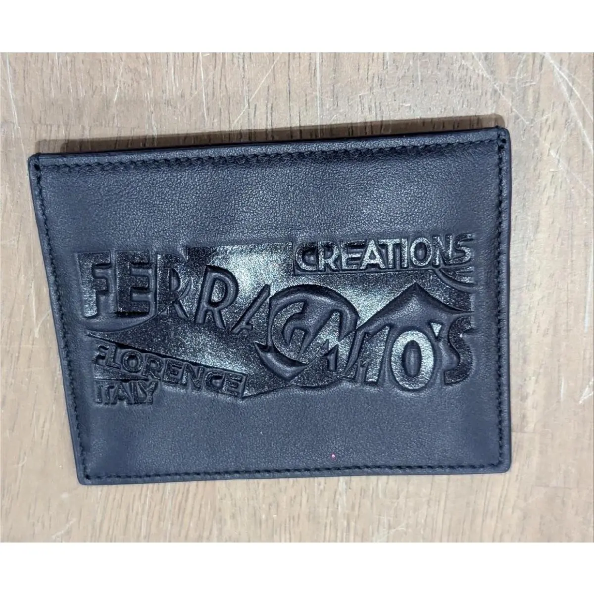 Mens Salvatore Ferragamo Venna Logo Leather Card Case Card Holder Midnight