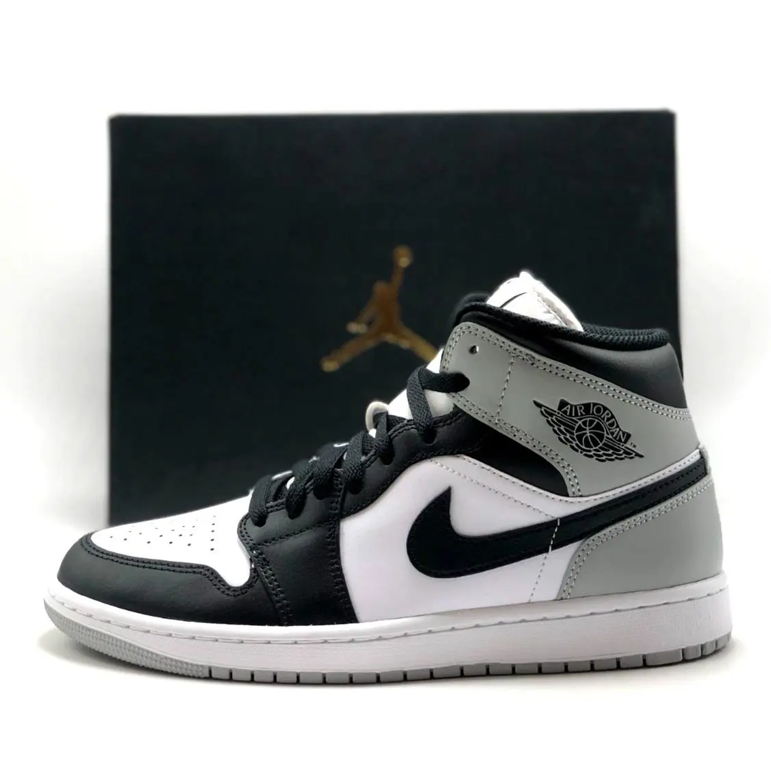 Men Nike Air Jordan 1 Mid White / Black-lt Smoke DQ8426 101