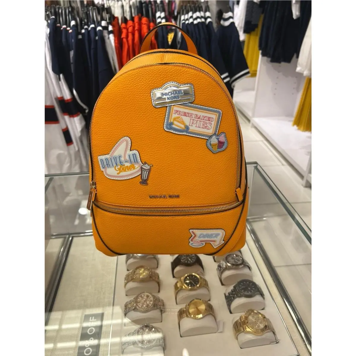 Michael Kors Rhea Ladymedium Shoulder MK Signature Logo Backpack Bag Pop Orange