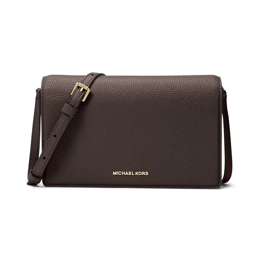 Jet Set Medium Flap Pebble Leather Crossbody Chocolcate by Michael Kors