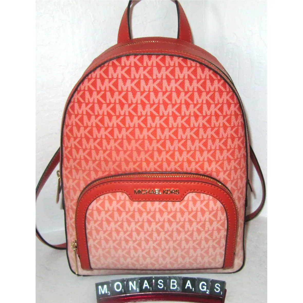 Michael Kors Jaycee Red Clay Medium Ombre Signature Logo Backpack