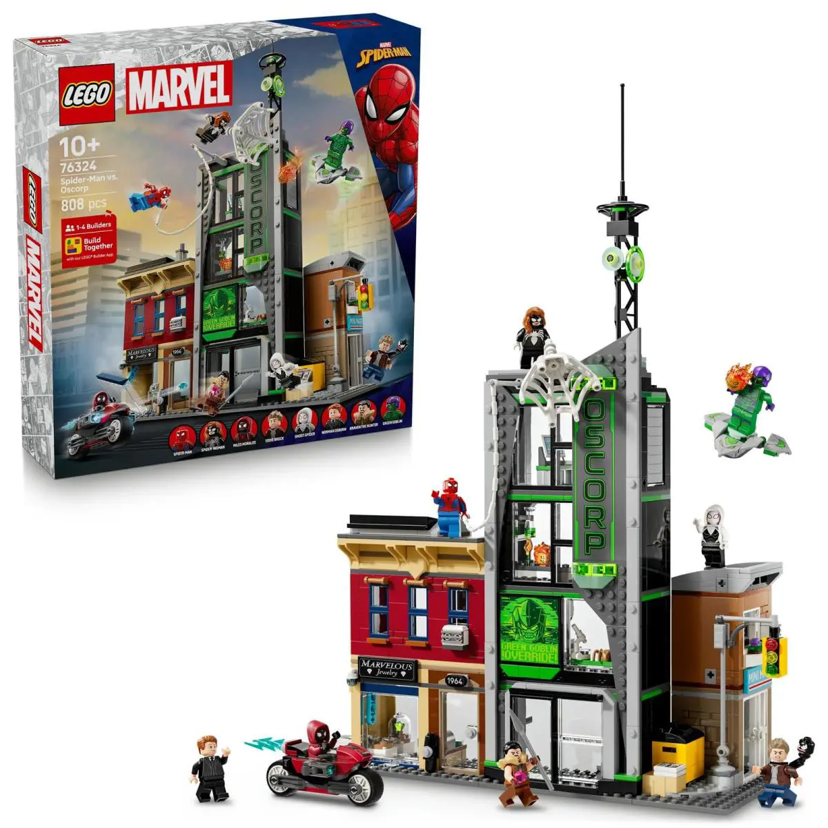 Lego ǀ Marvel Spider-man Vs. Oscorp - Interactive Toy with a Motorbike 8 Minifi