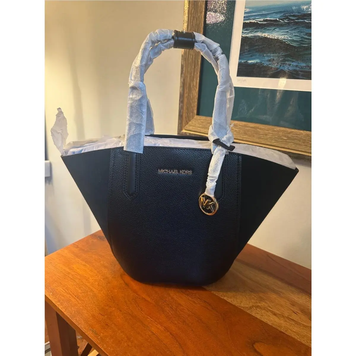 Portia Small Tote Black Pebbled Leather Suede 35F1GPAT1S by Michael Kors