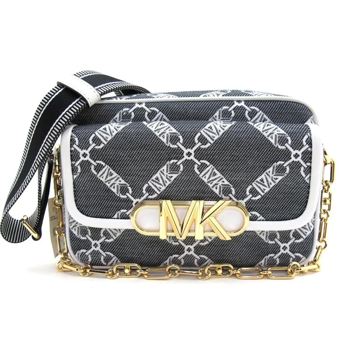 Michael Kors Parker Chain Swag Camera Crossbody Black/optic White