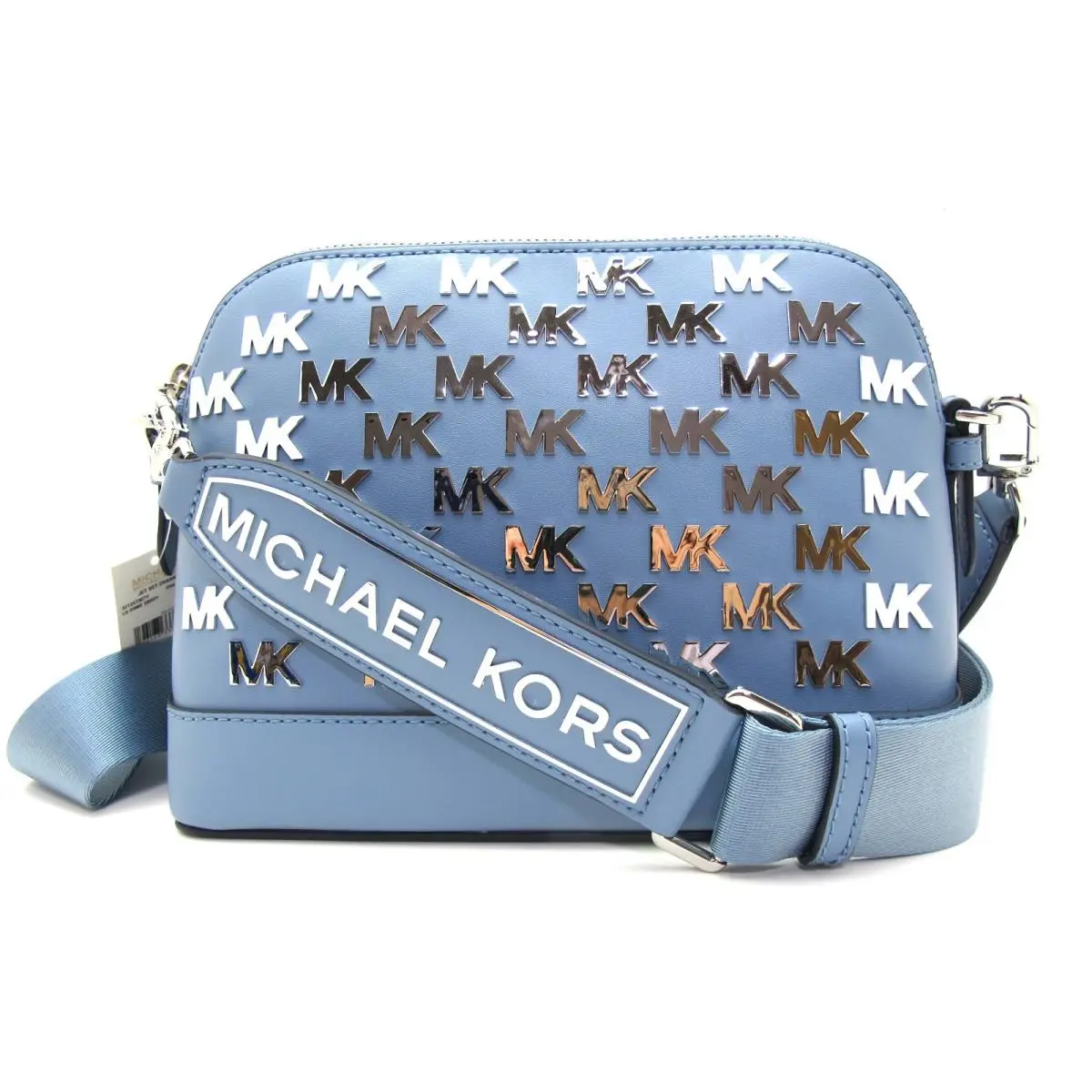 Auth.  Jet Set Charm LG Dome Silver MK Logo Crossbody Chambray by Michael Kors