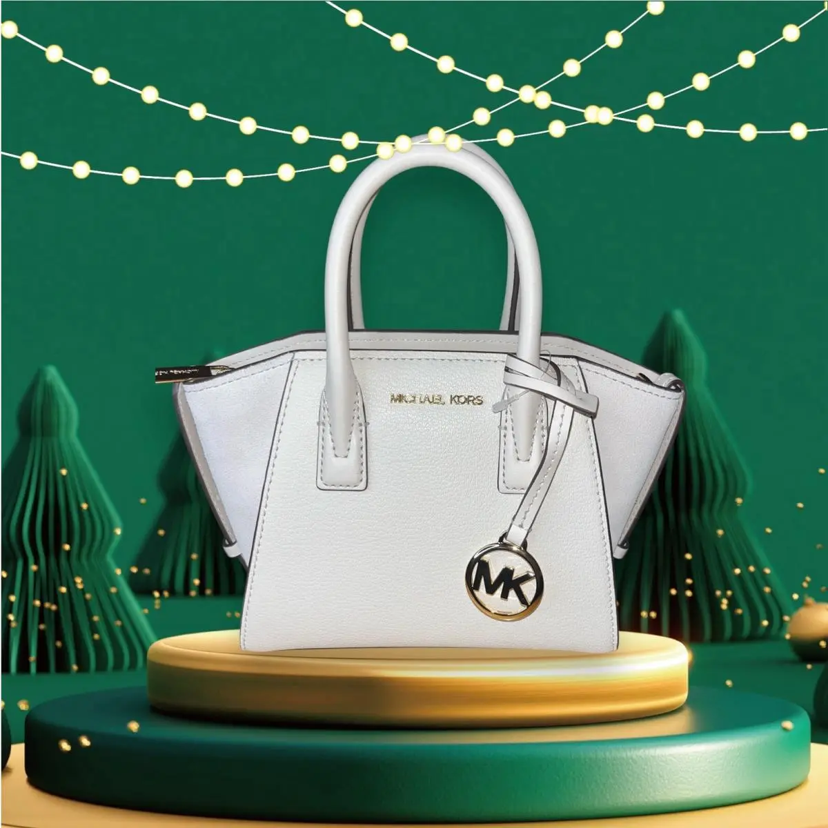Michael Kors Avril Satchel Crossbody Bag Small Zip Cream Leather