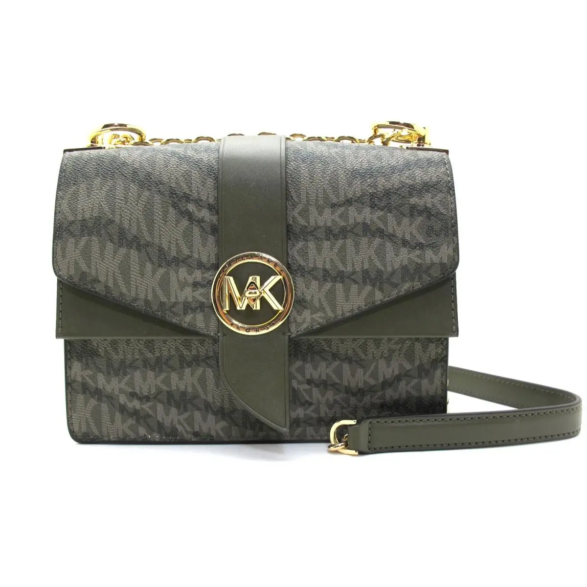 Michael Kors Greenwick SM Convertible MK Monogram Crossbody Olive