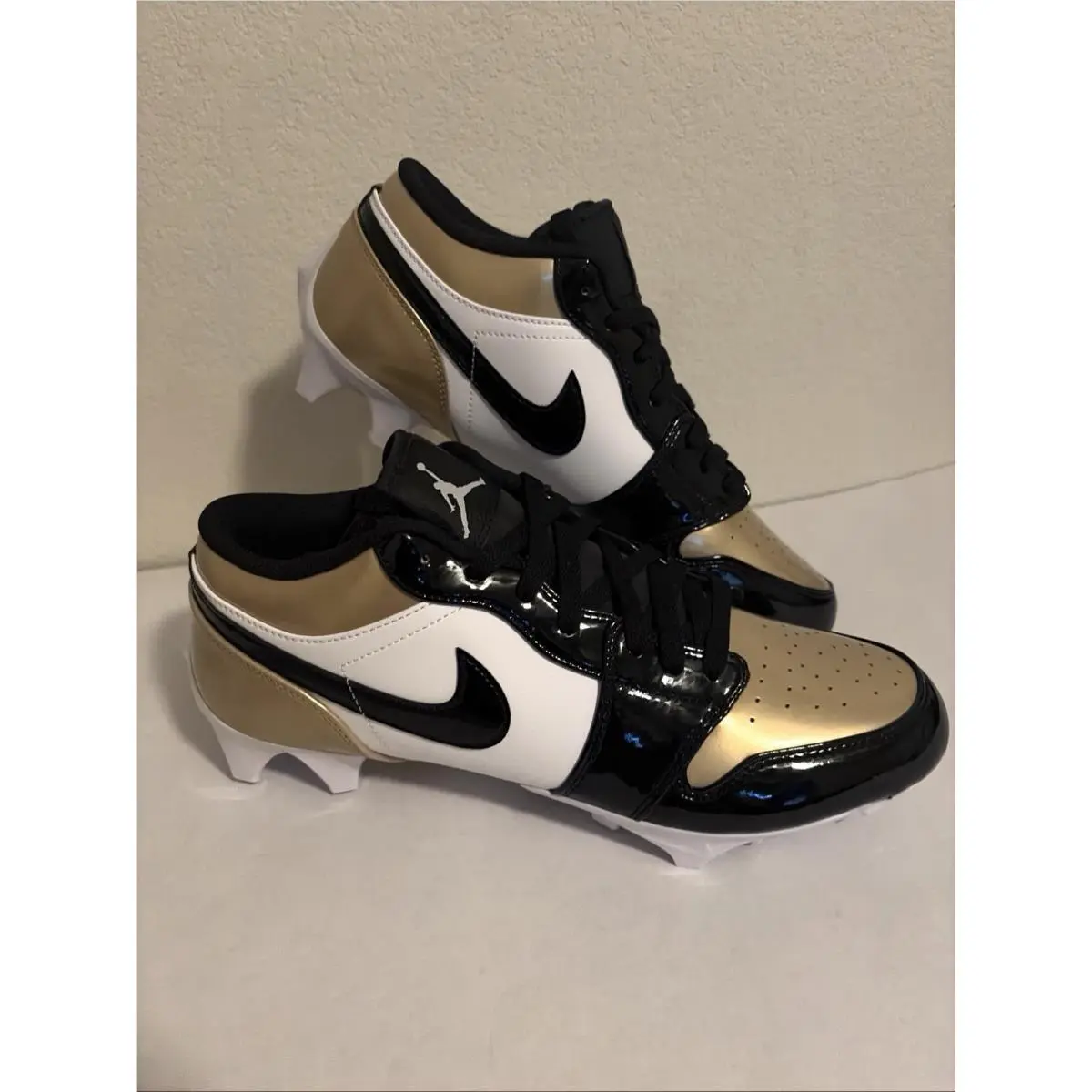 Nike Air Jordan 1 Low TD Gold Black Football Cleats FJ6245-701 Men’s 12 No Lid