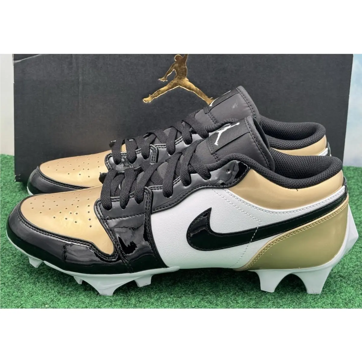 Nike Air Jordan 1 Low Football Cleats Black Gold FJ6245-701 Men’s Size 10