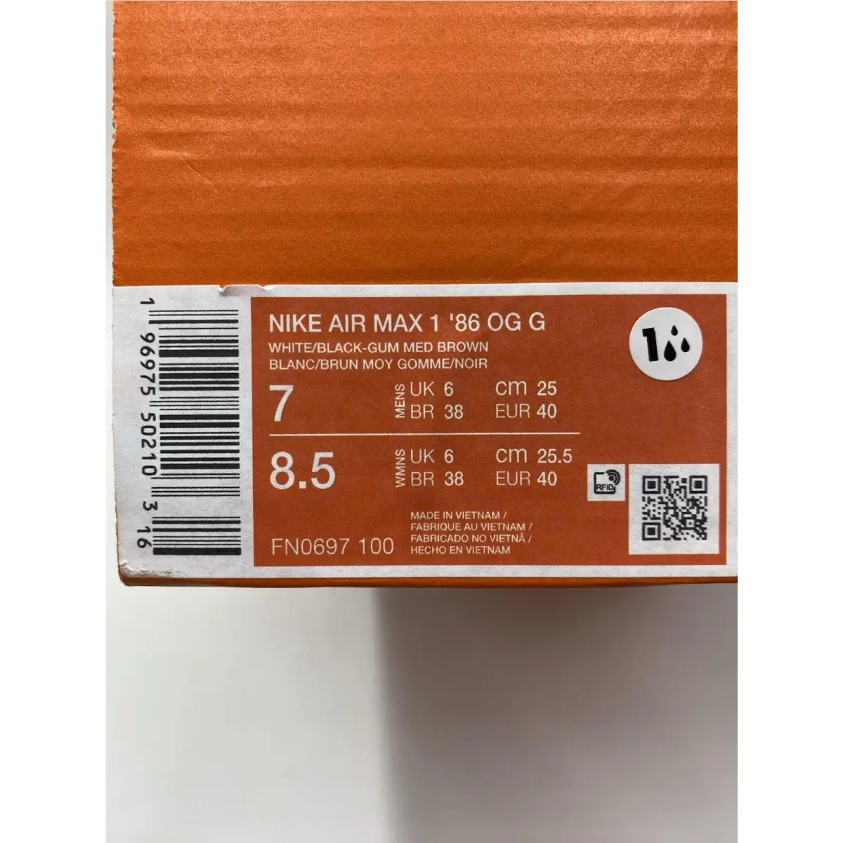 Nike shoes - Nike Air Max 1 - Air Max - FN0697 100 - White/Black-Gum Med Brown (UPC: 196975502103) 6