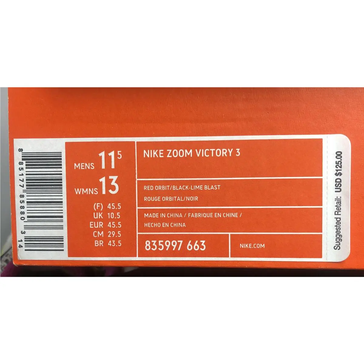 Nike shoes - Nike Zoom Victory 3 - Zoom Victory - 835997-663 - Red Orbit Black Lime Blast (UPC: 885177858803) 8