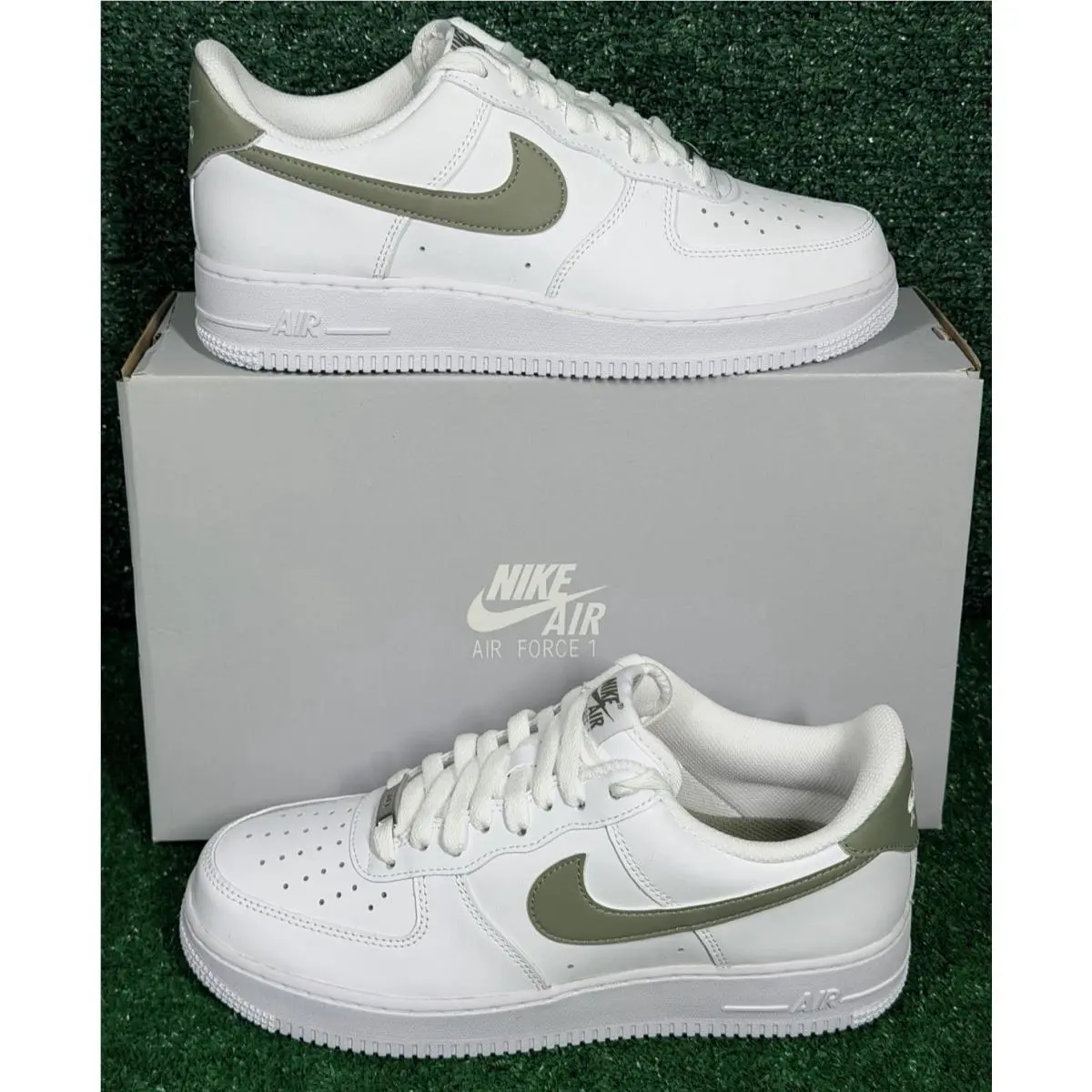 Nike Air Force 1 `07 Shoes Men`s Size 8.5 White Light Army Green FJ4146-116