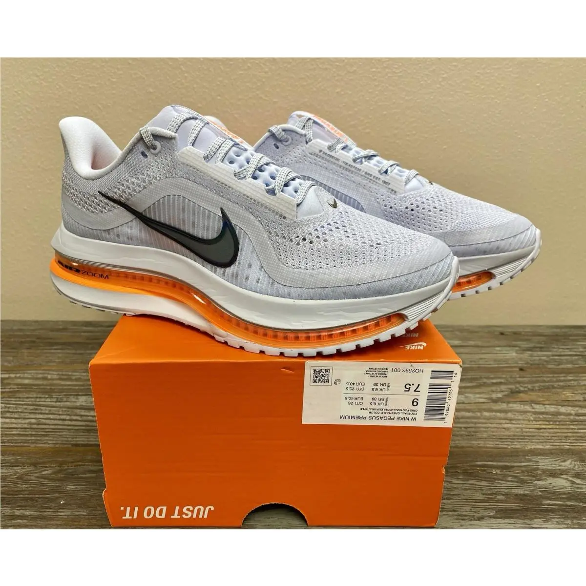 Nike Pegasus Premium Grey Orange Running Shoes HQ2593-001 Wmn`s 9 / Men`s 7.5