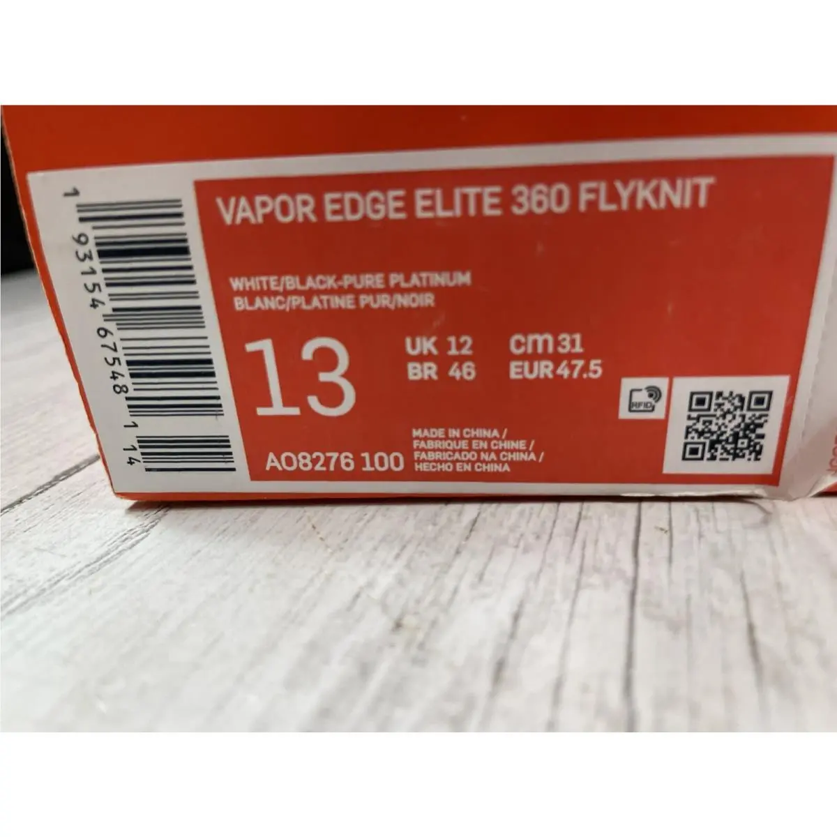 Nike shoes - Nike Vapor Edge Elite 360 Flyknit - AO8276 100 - Pure Platinum / White - Black (UPC: 193154675481) 10