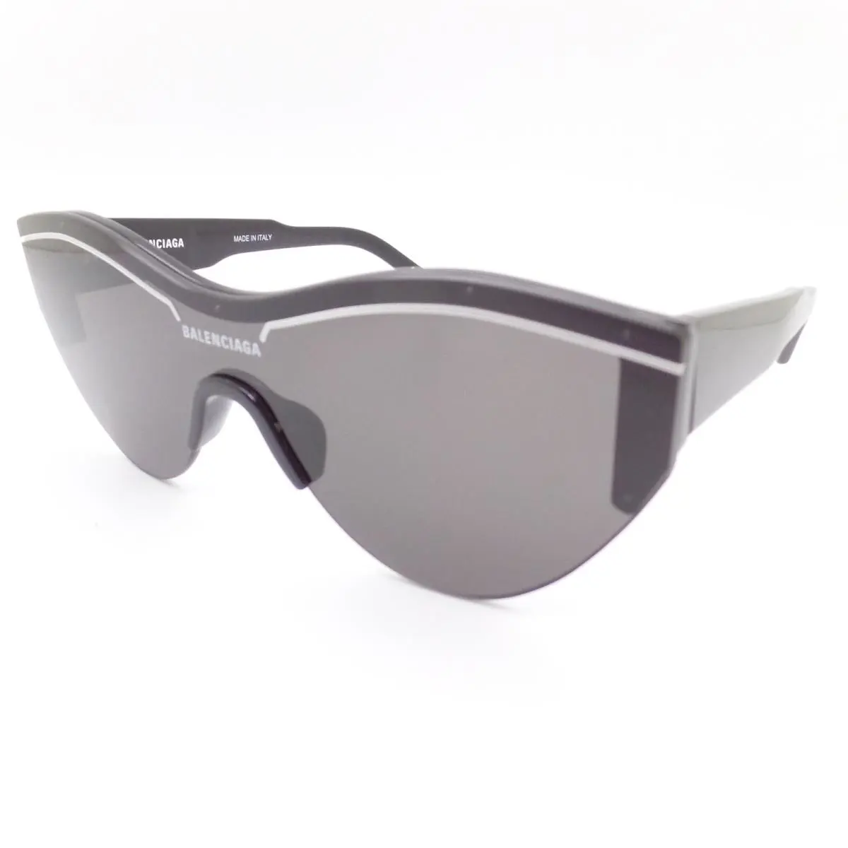 Balenciaga Shield BB0004S 001 Black White Grey Sunglasses