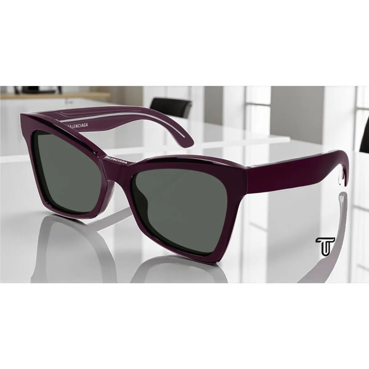 Balenciaga BB0231S 007 Cat Eye Acetate Violet Green 57 mm Women`s Sunglasses