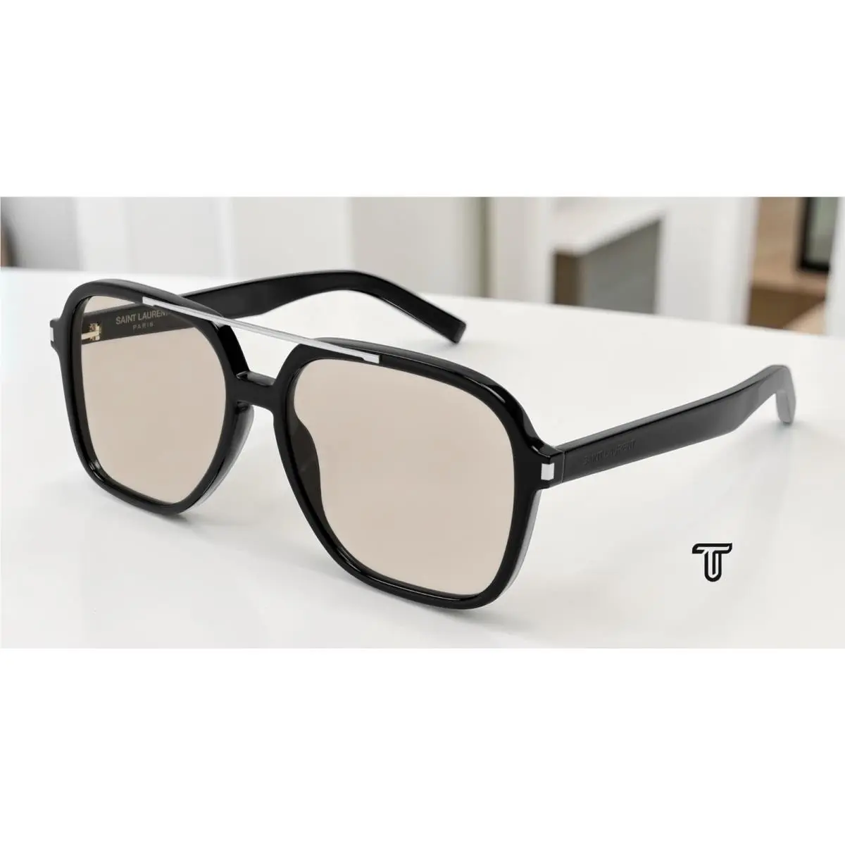 Saint Laurent SL 545 001 Rectangular Squared Black Yellow 58mm Womens Sunglasses by Yves Saint Laurent