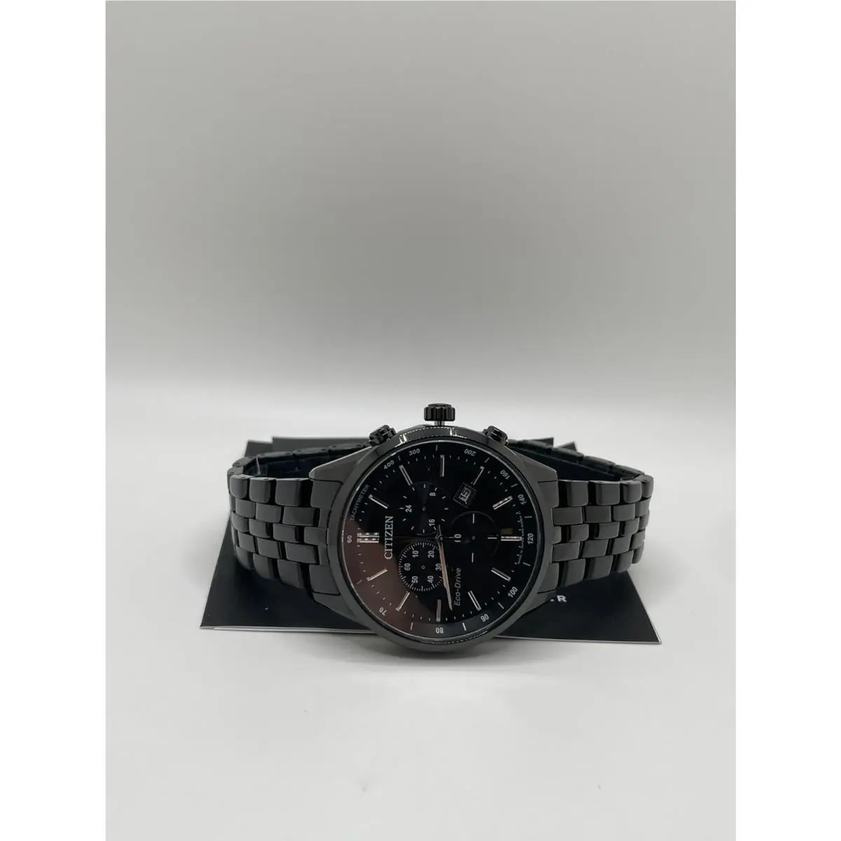 Citizen Eco-drive AT2145-86E Mens Black Stainless Steel Analog Wristwatch - Dial: Black, Band: Black, Bezel: Black