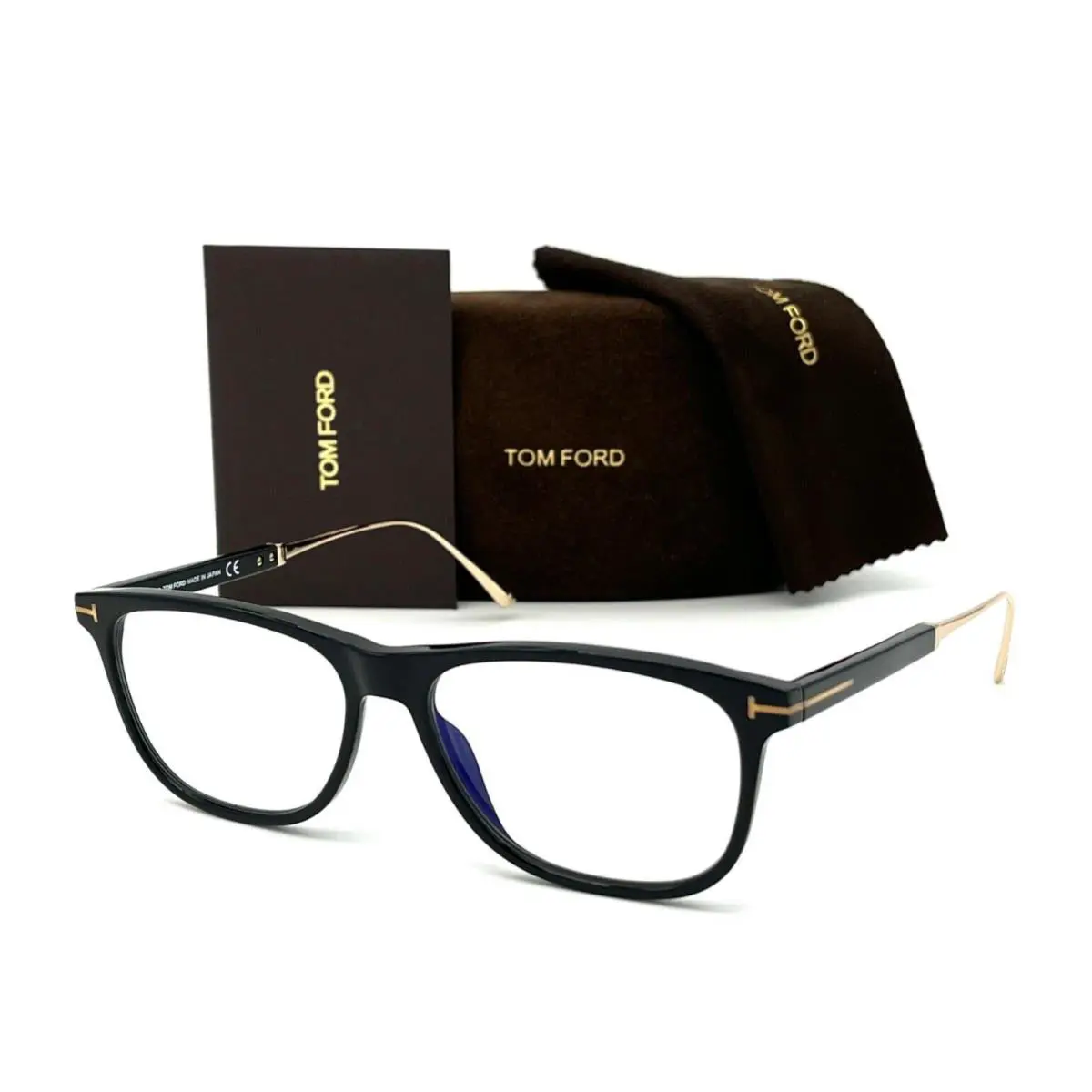 Tom Ford Blue Block Eyeglasses TF 5589-B 001 55-15 Black Gold Titanium Frames